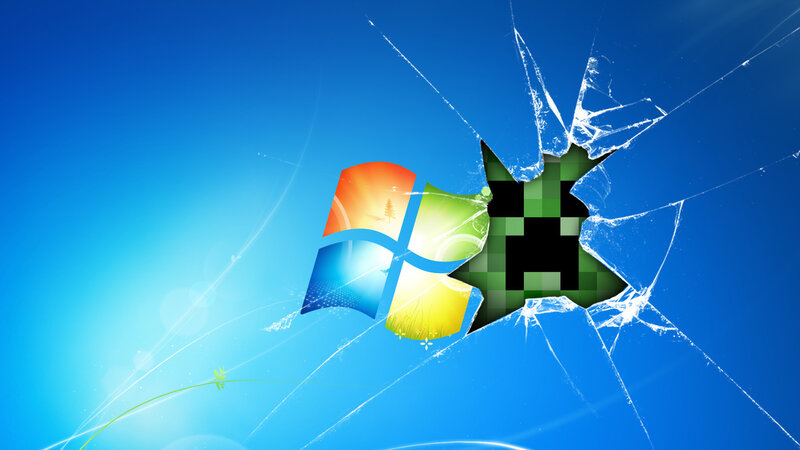 Windows logo with Minecraft Creeper
