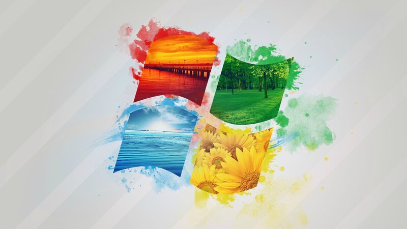 Windows Logo with Nature Scenes — Red, Vibrant, Colorful