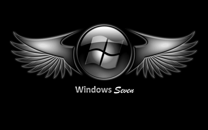 Windows Seven Logo — Black, Dramatic, Digital Art, Wings