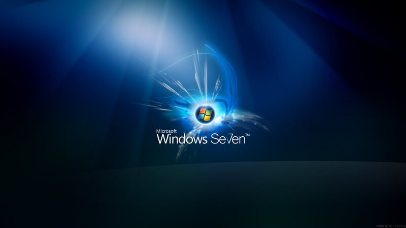 Windows Seven Logo — Blue, Dramatic, Digital Art, Light Beams