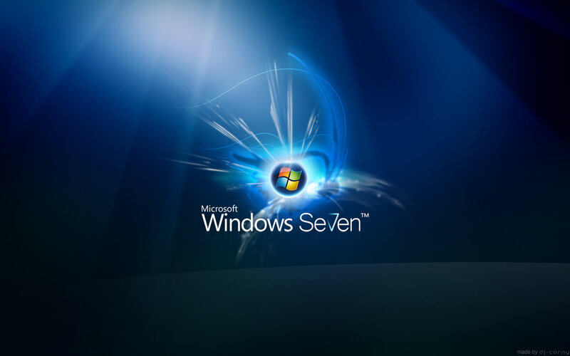 Windows Seven Logo — Blue, Dramatic, Digital Art, Text, Light Rays, White
