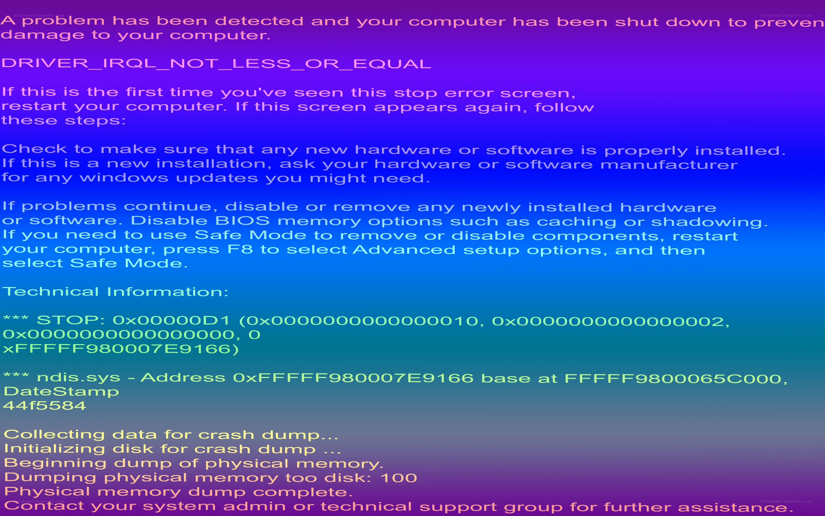 Windows stop error screen