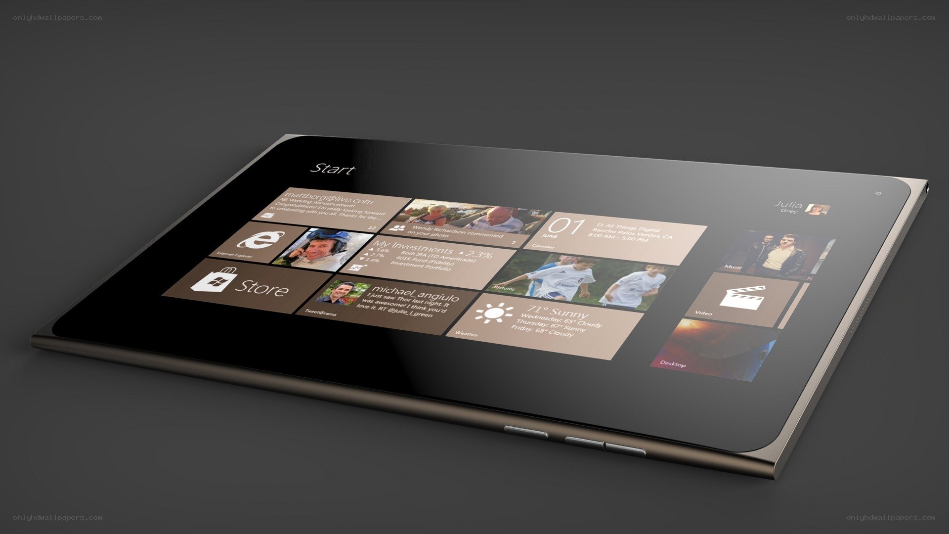 Windows tablet with Start screen