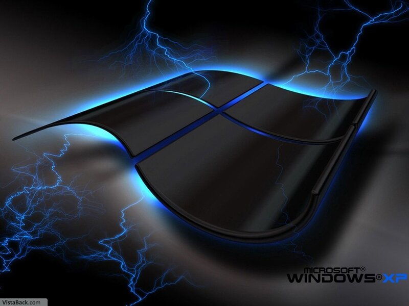 Windows XP Logo — Black, Dramatic, Digital Art, Lightning, Blue Glow, Blue, Microsoft Windows Xp