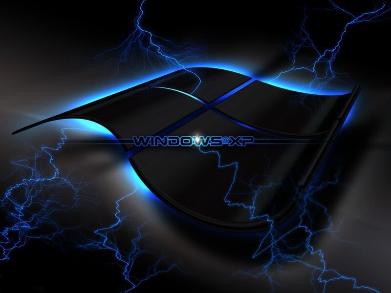 Windows XP Logo — Black, Dramatic, Digital Art, Lightning, Blue Glow, Blue, Windows Xp