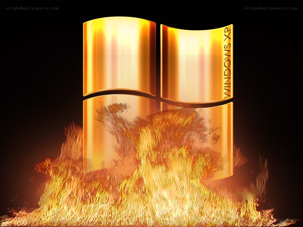 Windows XP logo in flames