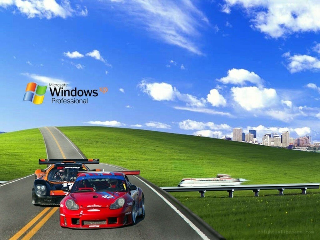 Windows XP with race cars