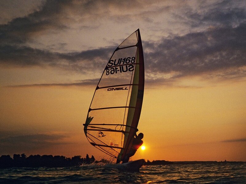 Windsurfer at Sunset — Orange, Dramatic, Photograph
