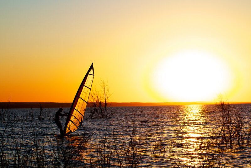 Windsurfer at Sunset — Orange, Serene