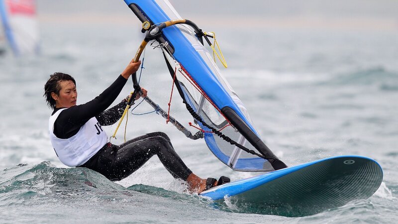 Windsurfer in Action — Blue, Dynamic, Photograph, Sail