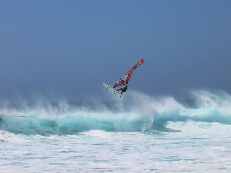Windsurfer in Mid-air — Blue, Dynamic, Photograph