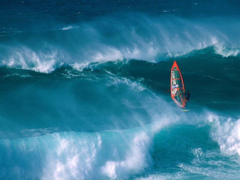 Windsurfer on a large wave