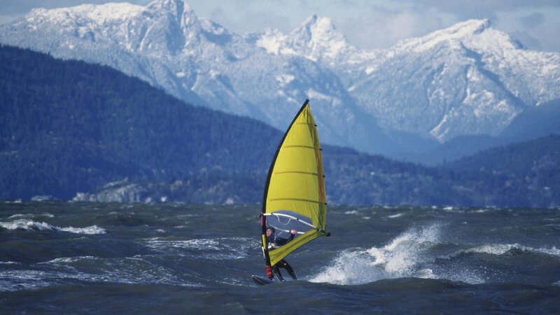 windsurfer on choppy water