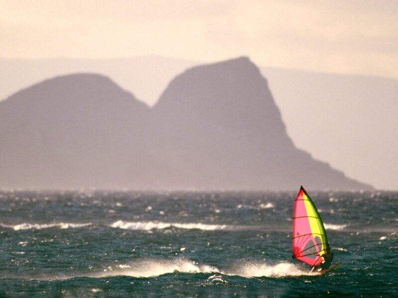 Windsurfer on Ocean — Blue, Serene, Sunset