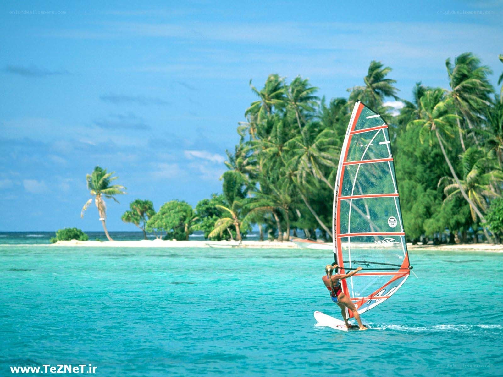 windsurfer on tropical island