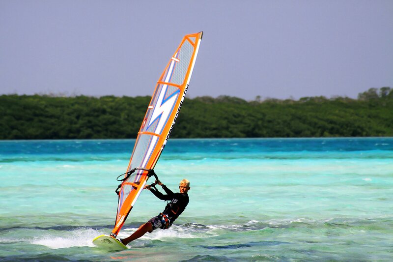 Windsurfer on Turquoise Water — Blue, Active