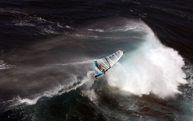 Windsurfer on Wave — Blue, Dramatic, Photograph