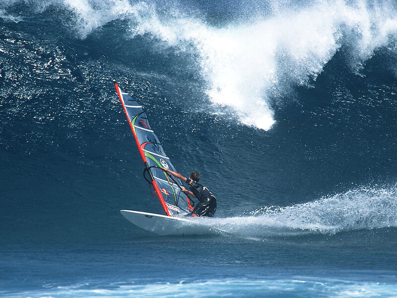 Windsurfer on Wave — Blue, Dynamic, Afternoon