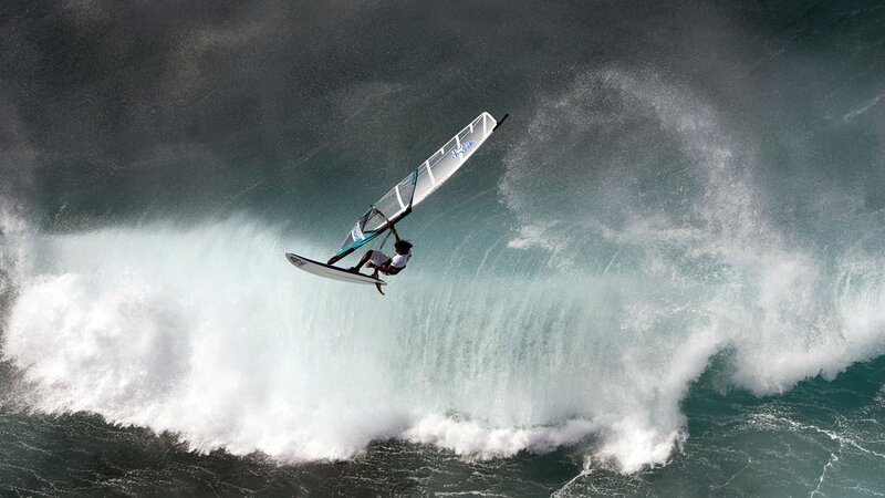 Windsurfer on Wave — White, Dramatic