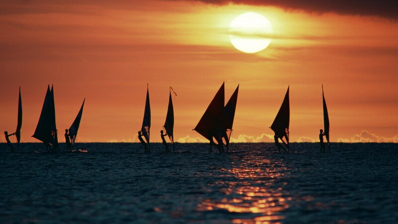 Windsurfers at Sunset — Orange, Serene
