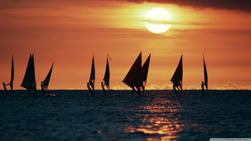 Windsurfers at Sunset — Orange