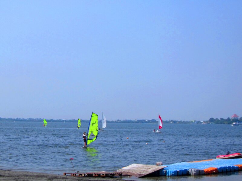 Windsurfers on Lake — Blue