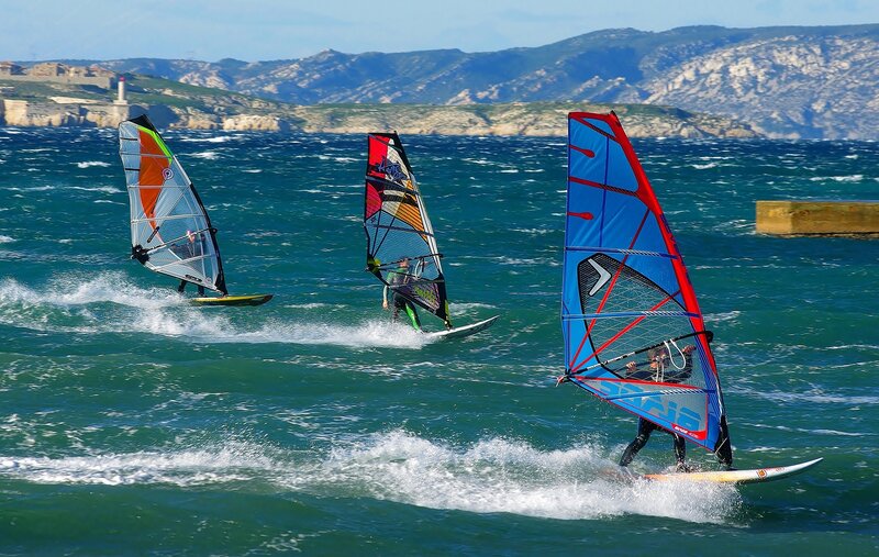Windsurfers on Ocean — Blue, Active, Afternoon, Photograph