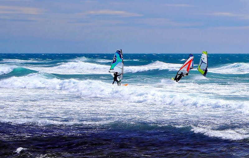 Windsurfers on Ocean — Blue, Active, Afternoon, Photograph, Waves