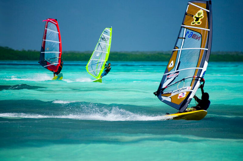 Windsurfers on Ocean — Blue, Active