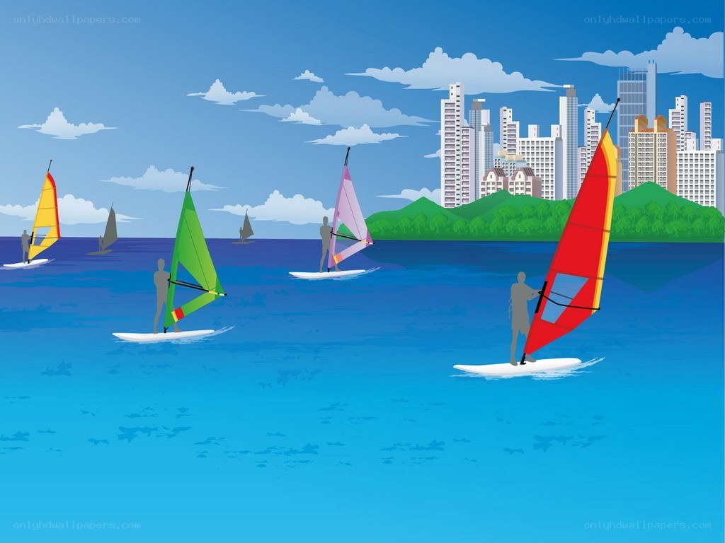 Windsurfers on the water