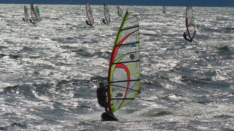 Windsurfers on Water — Blue