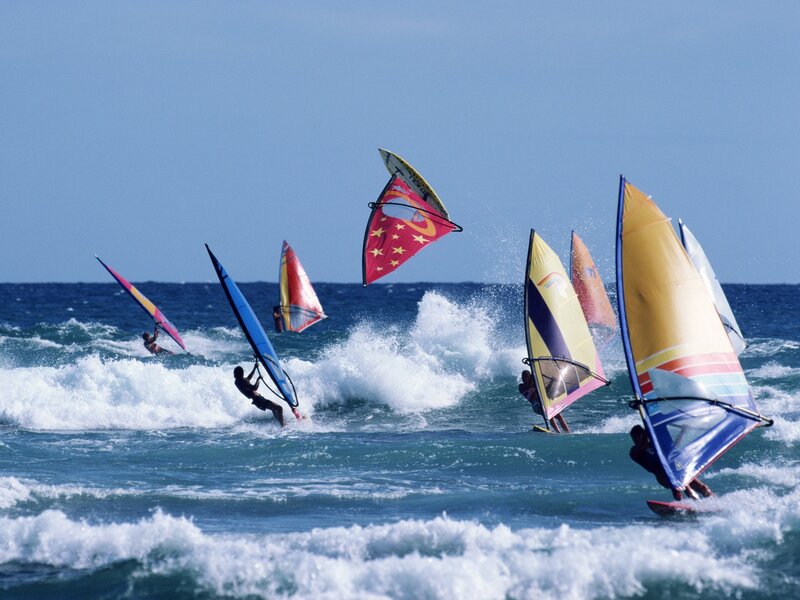Windsurfers on Waves — Blue, Active, Afternoon