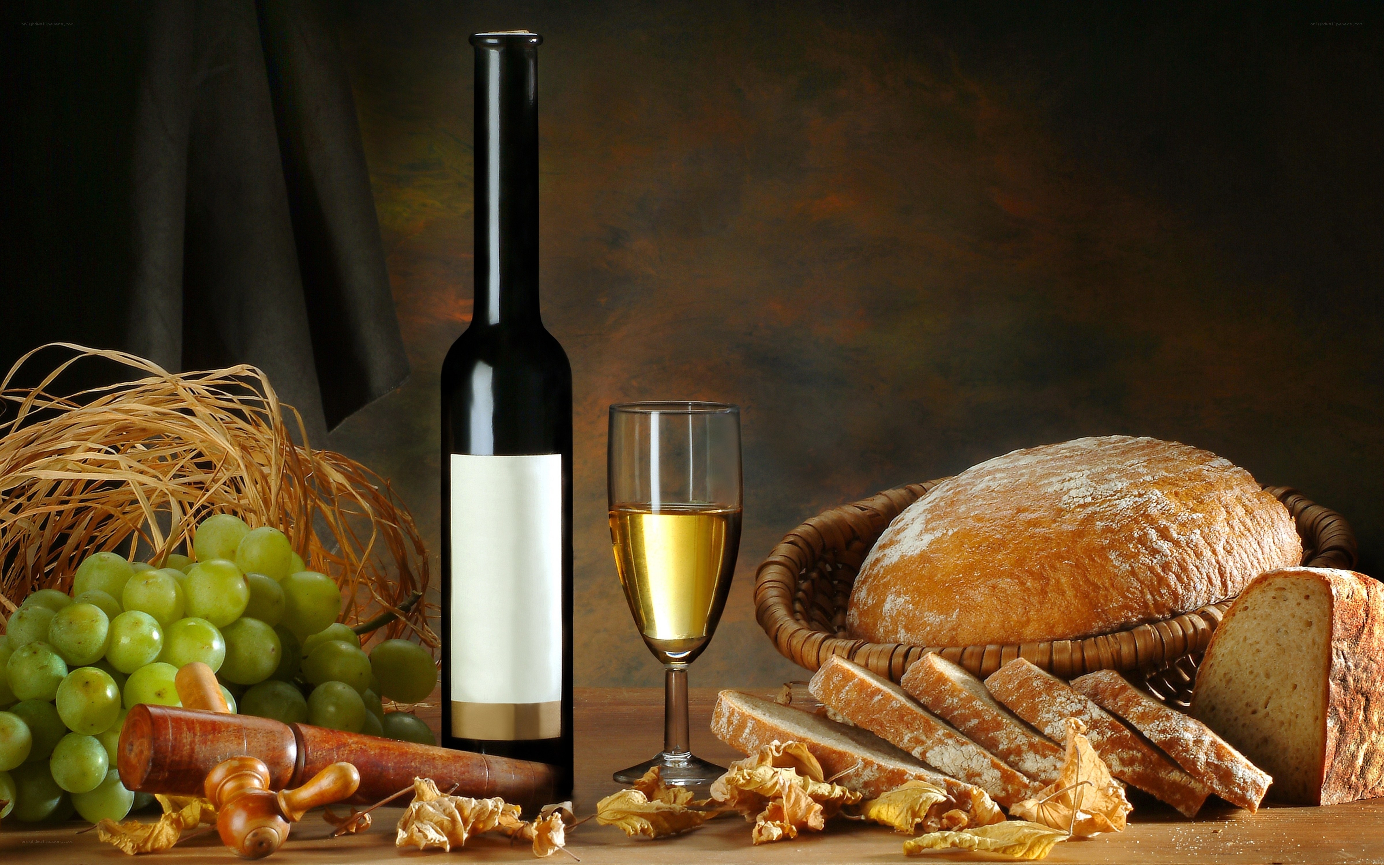 wine and bread still life