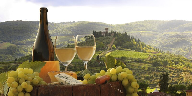 Wine and Cheese on Barrel — Green, Serene
