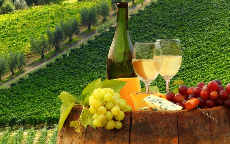 Wine and Cheese on Barrel — Green