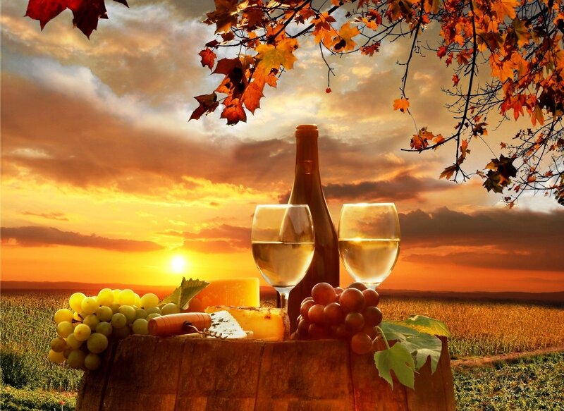 Wine and Cheese on Barrel — Orange
