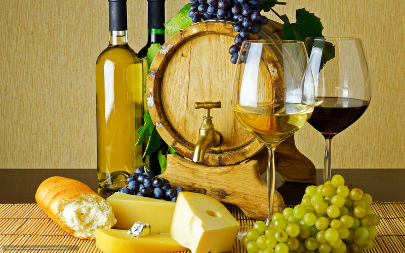 Wine and Cheese Platter — Brown, Calm, Photograph