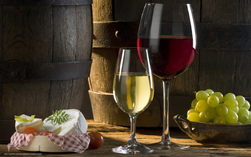 Wine and Cheese Platter — Brown, Dramatic, Photograph, Grapes, Barrel