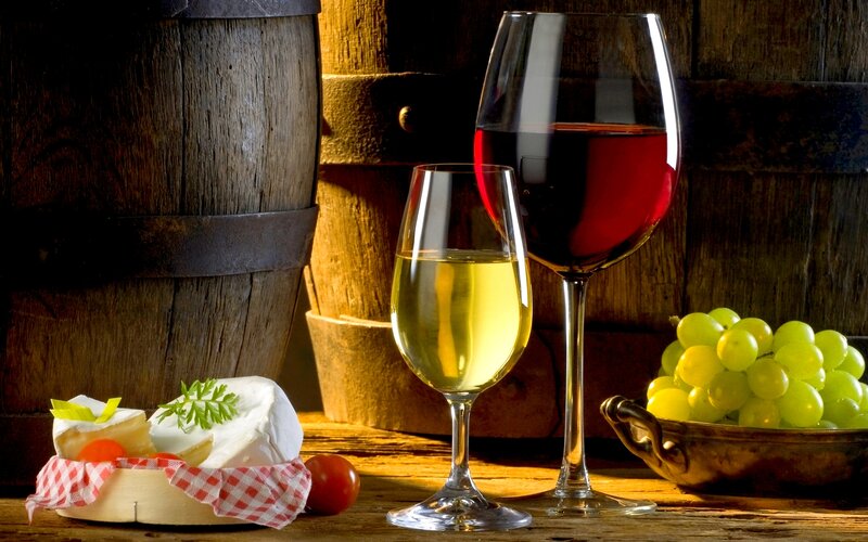 Wine and Cheese Platter — Brown, Dramatic, Photograph, Grapes