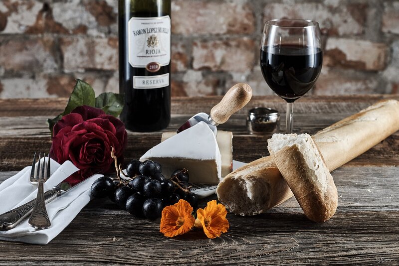 Wine and Cheese Platter — Brown, Rustic, Photograph, Rose