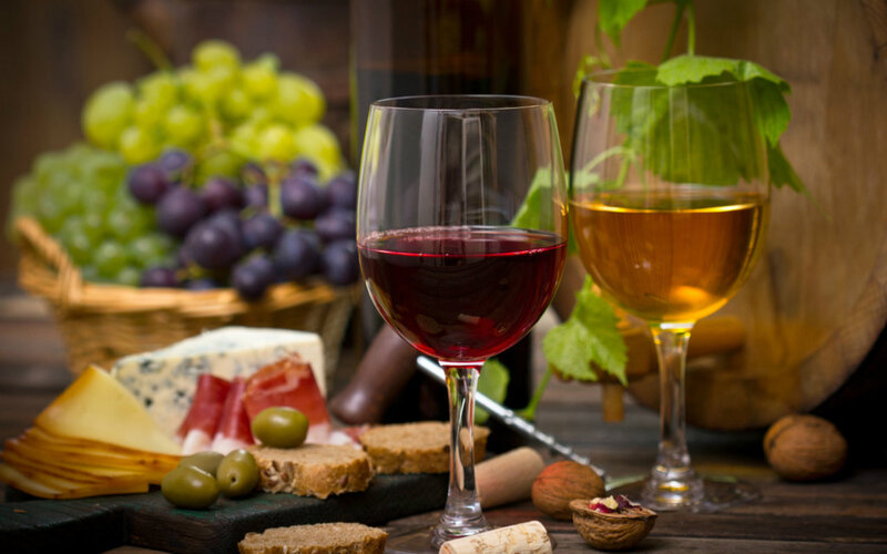 Wine and Cheese Platter — Brown, Rustic, Photograph