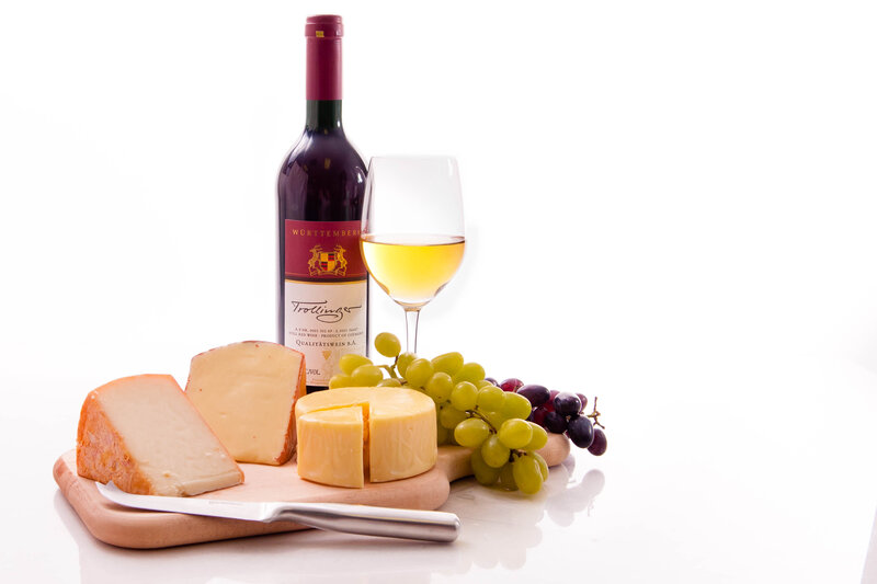 Wine and Cheese Platter — White, Calm, Photograph