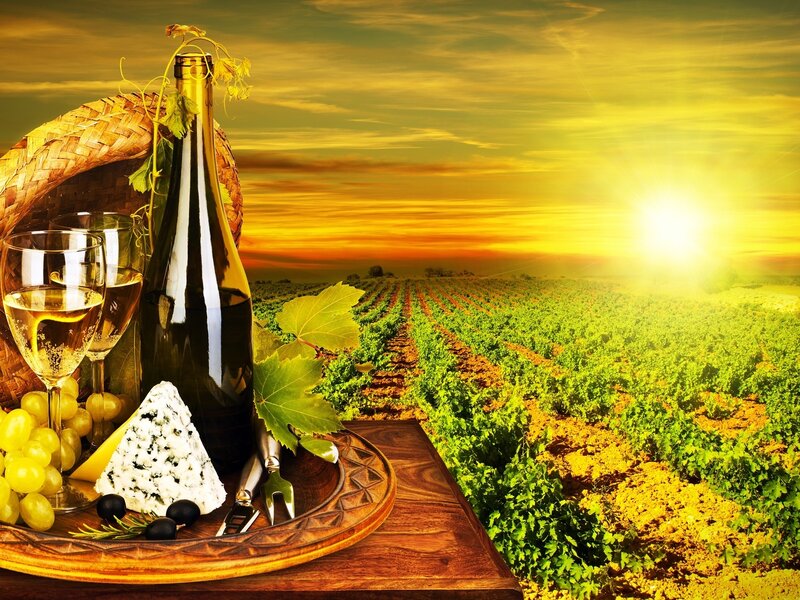 Wine and Cheese Platter — Yellow, Serene, Sunset