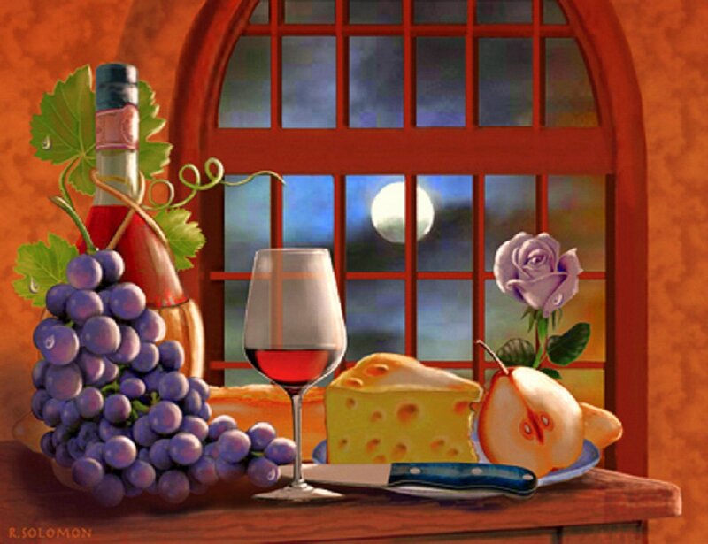 Wine and Cheese Still Life — Orange