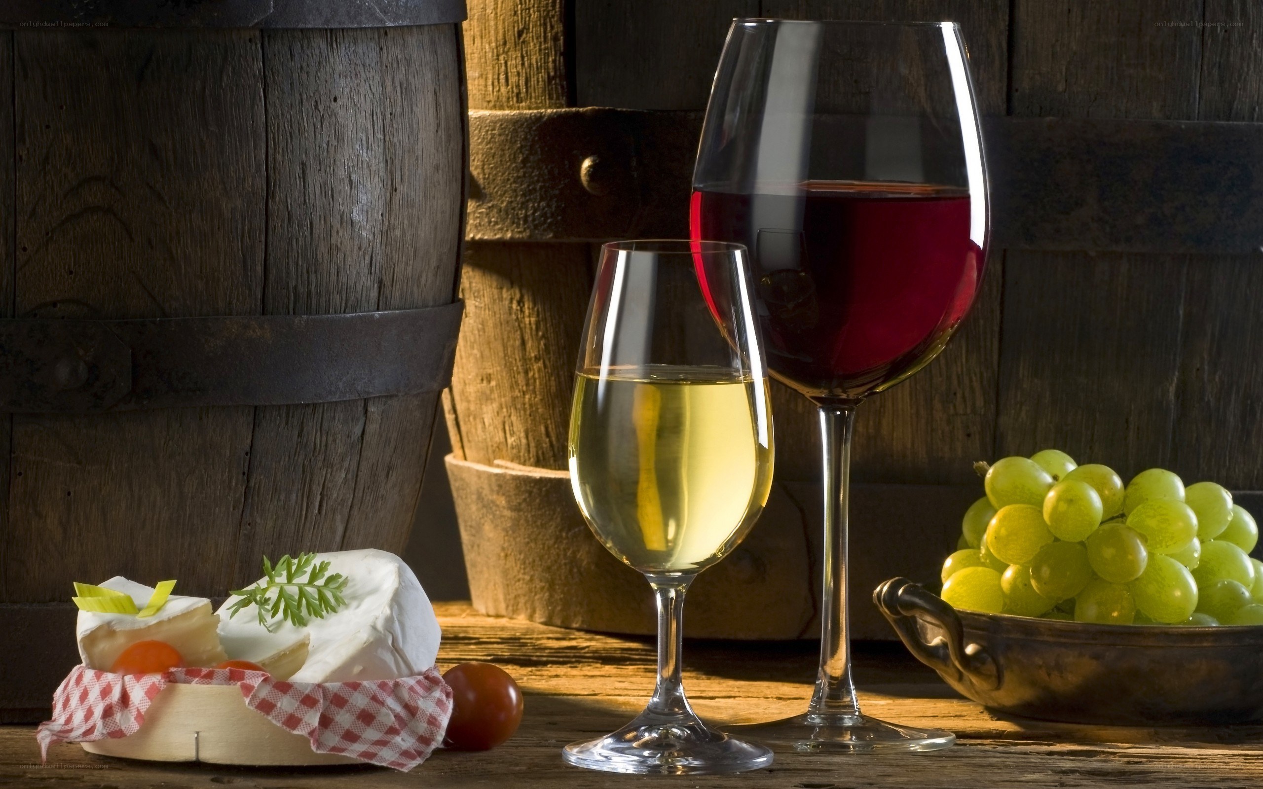 Wine and cheese with grapes