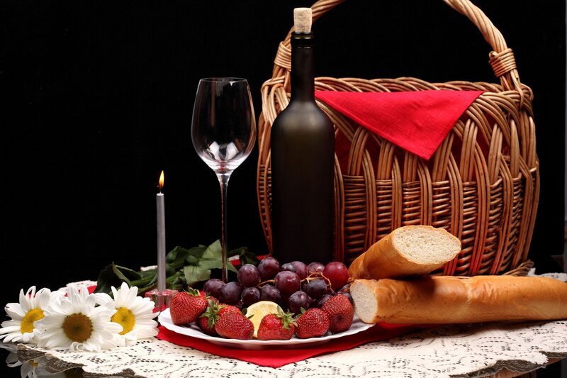 Wine and Fruit Arrangement