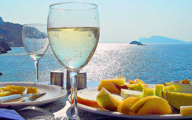 Wine and Fruit on Table