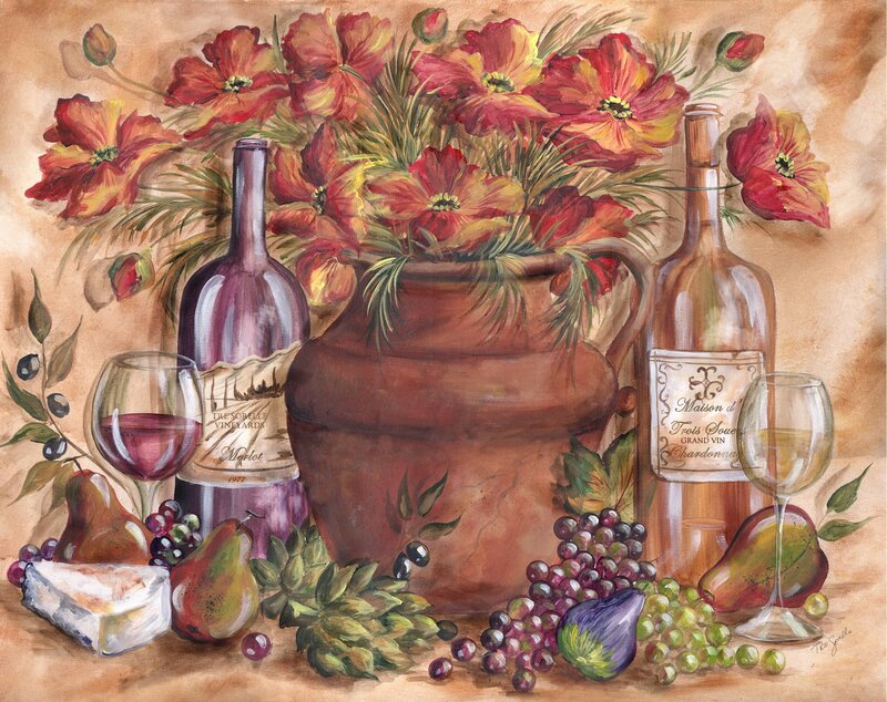 Wine and Fruit Still Life — Brown
