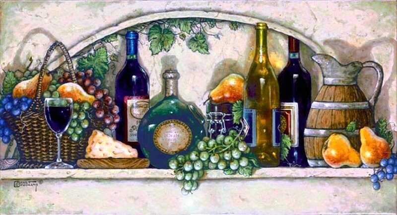 Wine and Fruit Still Life — Green