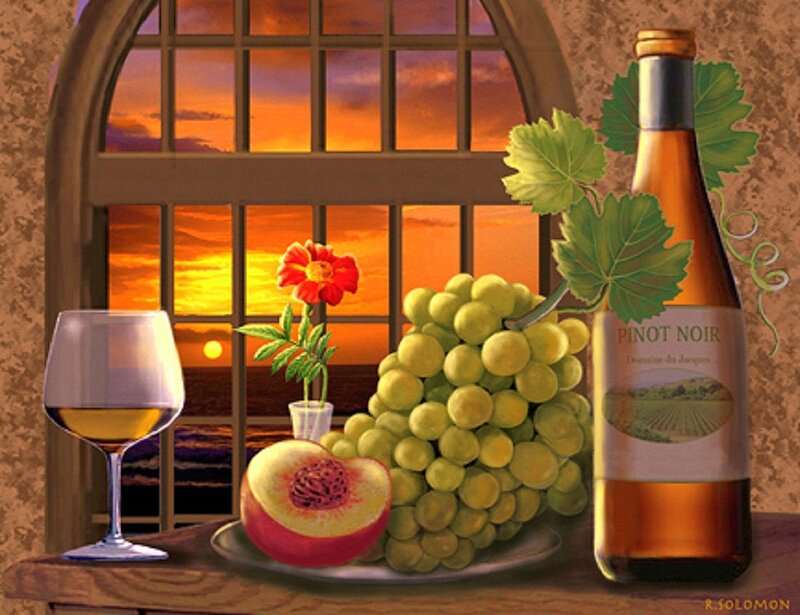 Wine and Fruit Still Life — Orange